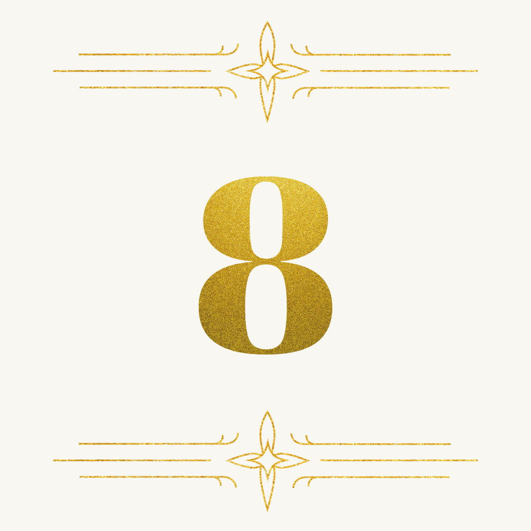 Goldene Tischnummer 8 mit eleganten Verzierungen