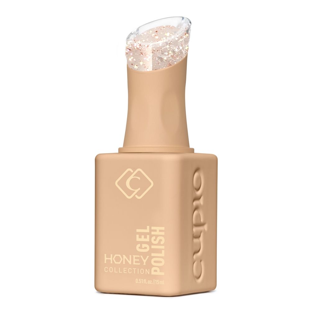 Beige Gel Nagellack mit Glitzer in quadratischer Flasche