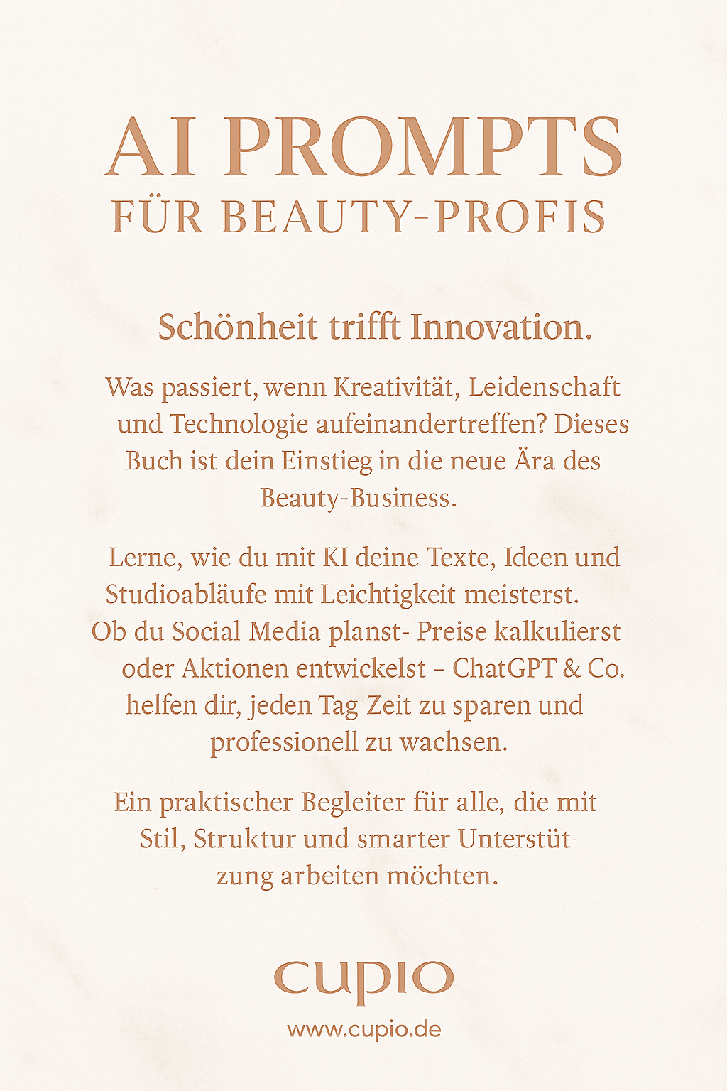 Buchcover AI Prompts für Beauty-Profis mit Fokus auf Innovat