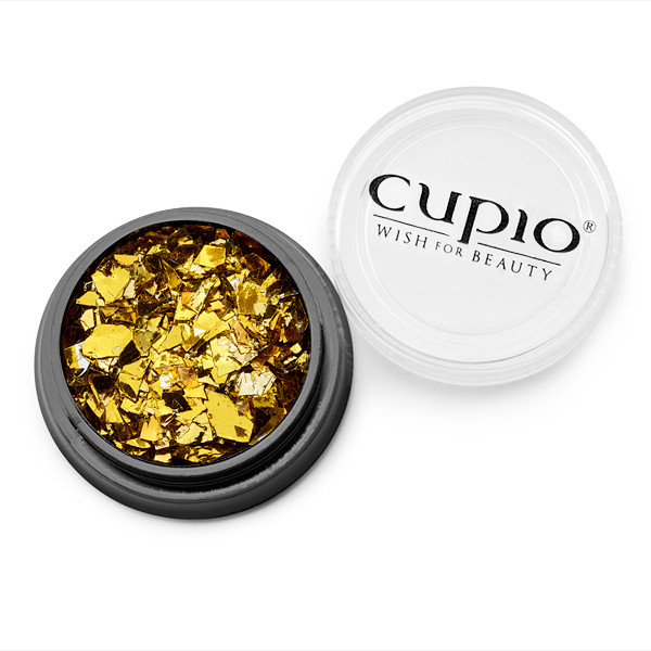 Dose mit goldenen Glitzerflocken von Cupio für Nageldesigns