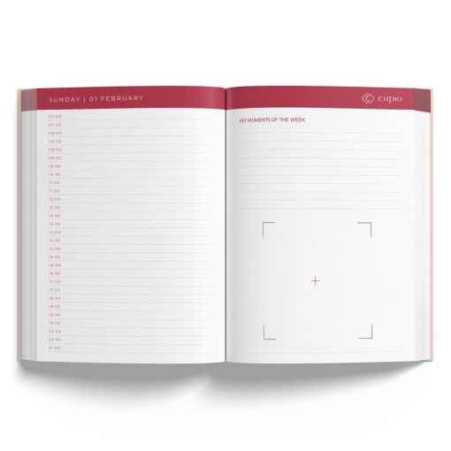 Offenes Terminbuch mit Stundenplan und Notizbereich