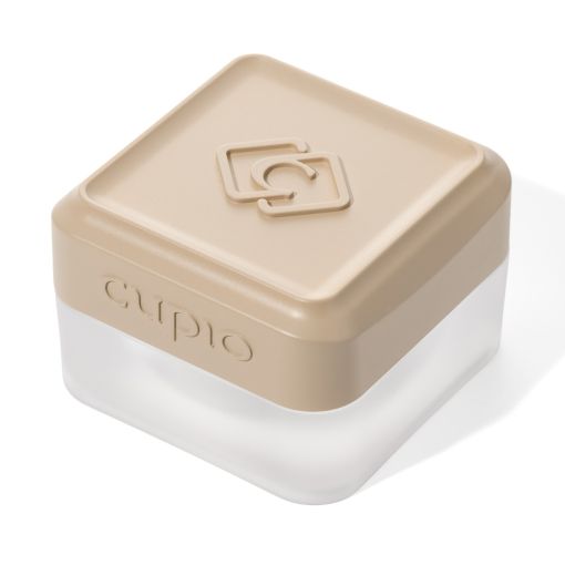Kleine transparente Dose mit beige Deckel