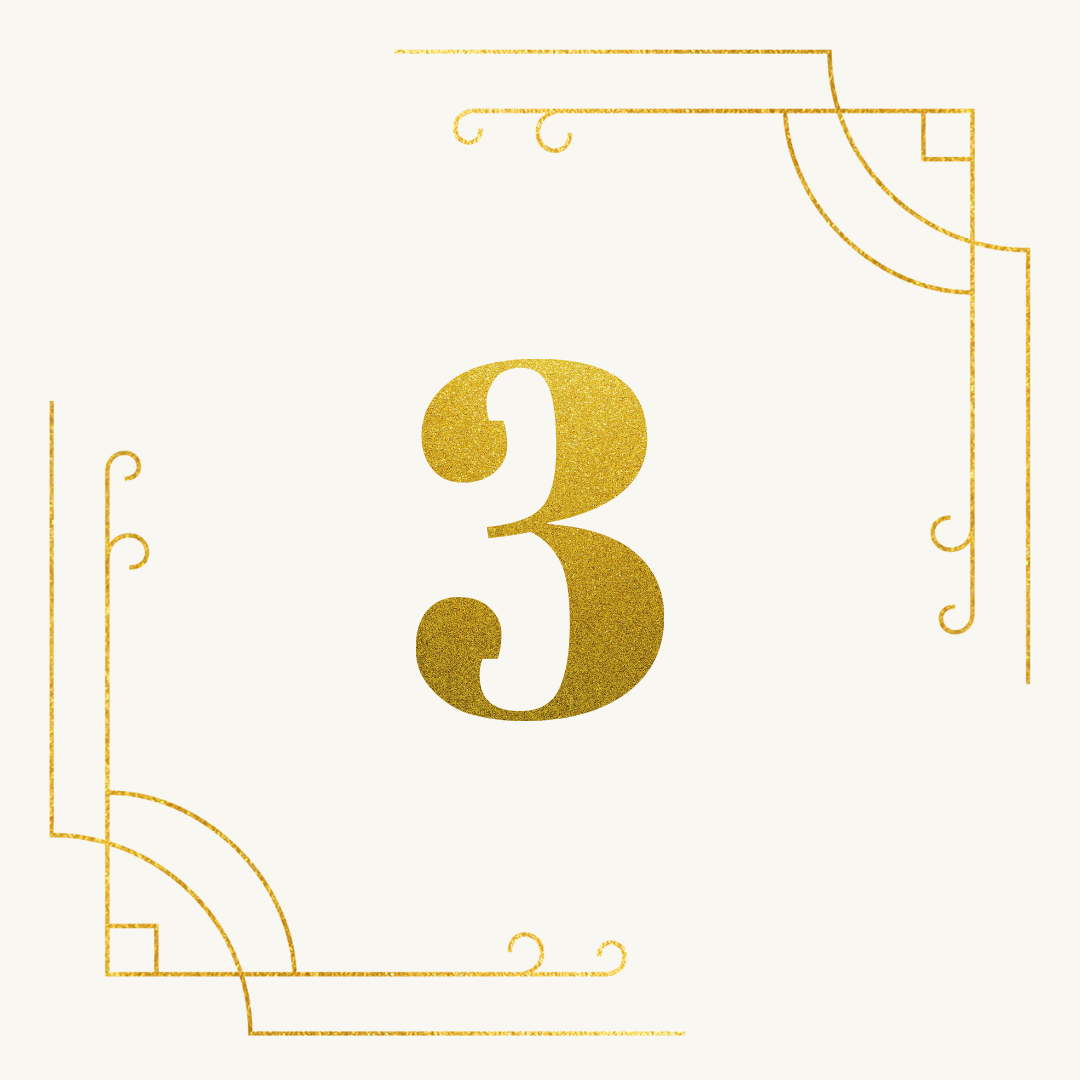 Goldene Zahl 3 mit dekorativem Rahmen