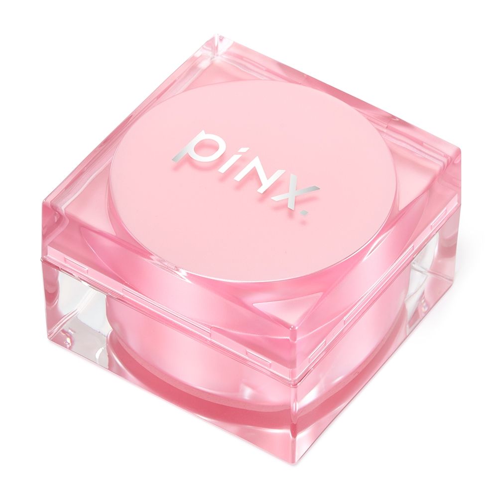 Pinker Cremetiegel von piNX in transparenter Verpackung, ideal für Hautpflegeprodukte.