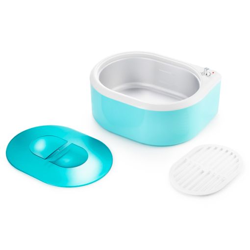 Ultraschallbad mit blauem Deckel und weißem Einsatz zum Rein