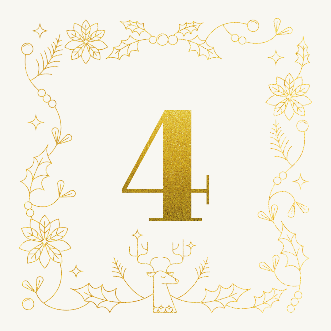 Goldene 4 mit festlichem Weihnachtsrahmen und Rentier