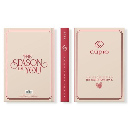 Cupio Jahresplaner 2026 beige mit rotem Schriftzug elegant