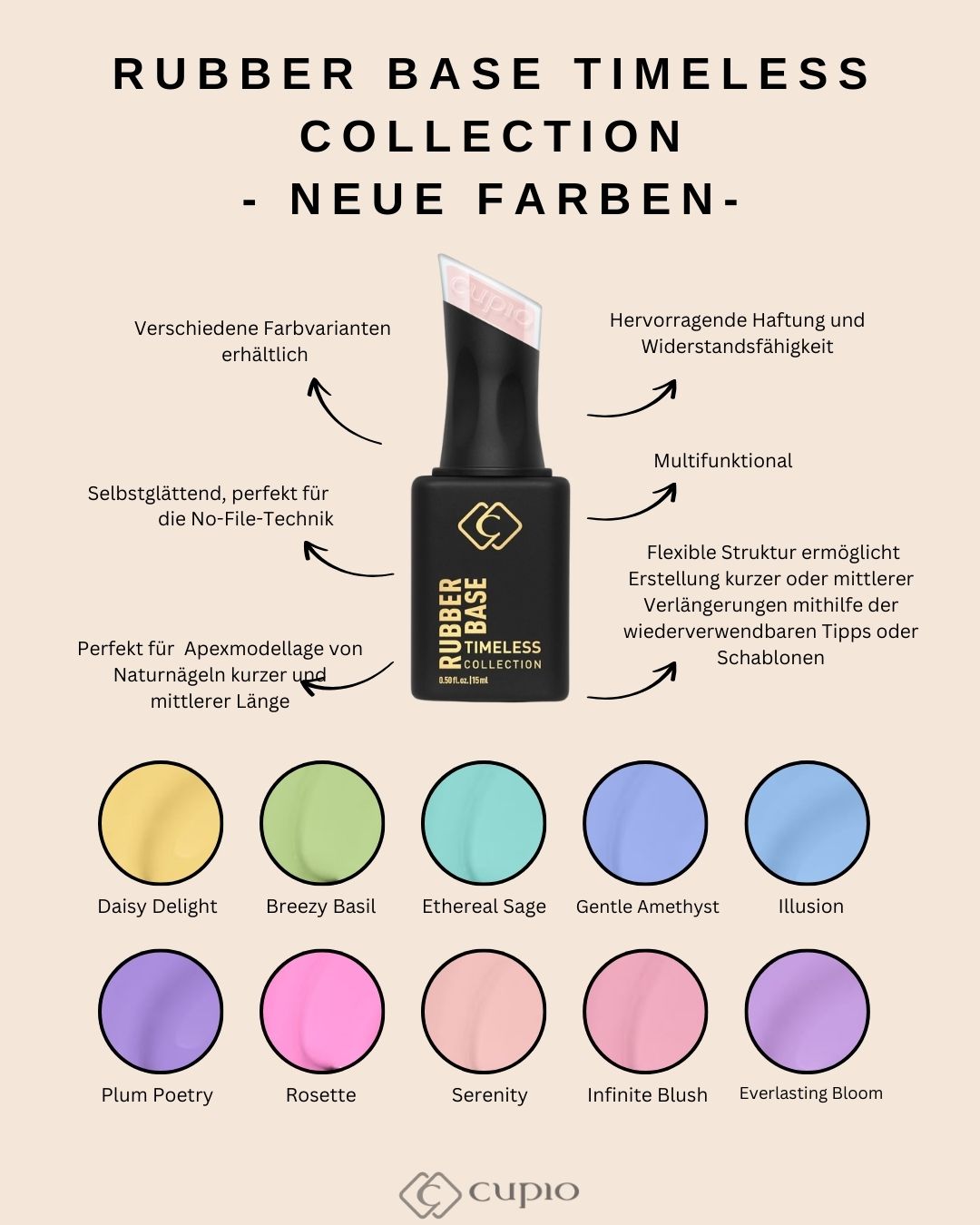 Rubber-Base-Timeless-NEU Rubber Base Timeless Collection mit verschiedenen Farbvarianten für natürliche Nägel und einfache Anwendung.