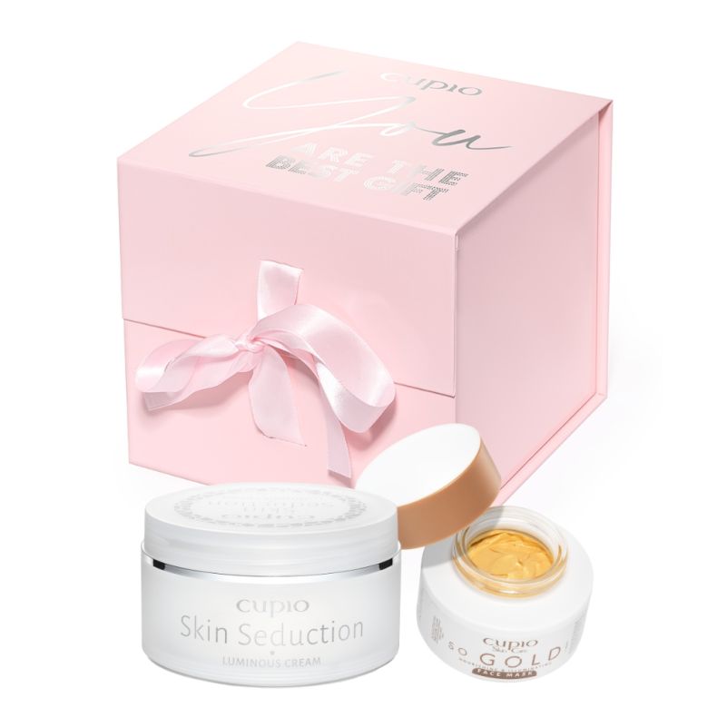 Hautpflege-Set bestehend aus Skin Seduction Creme und Gold-Maske in rosa Geschenkbox