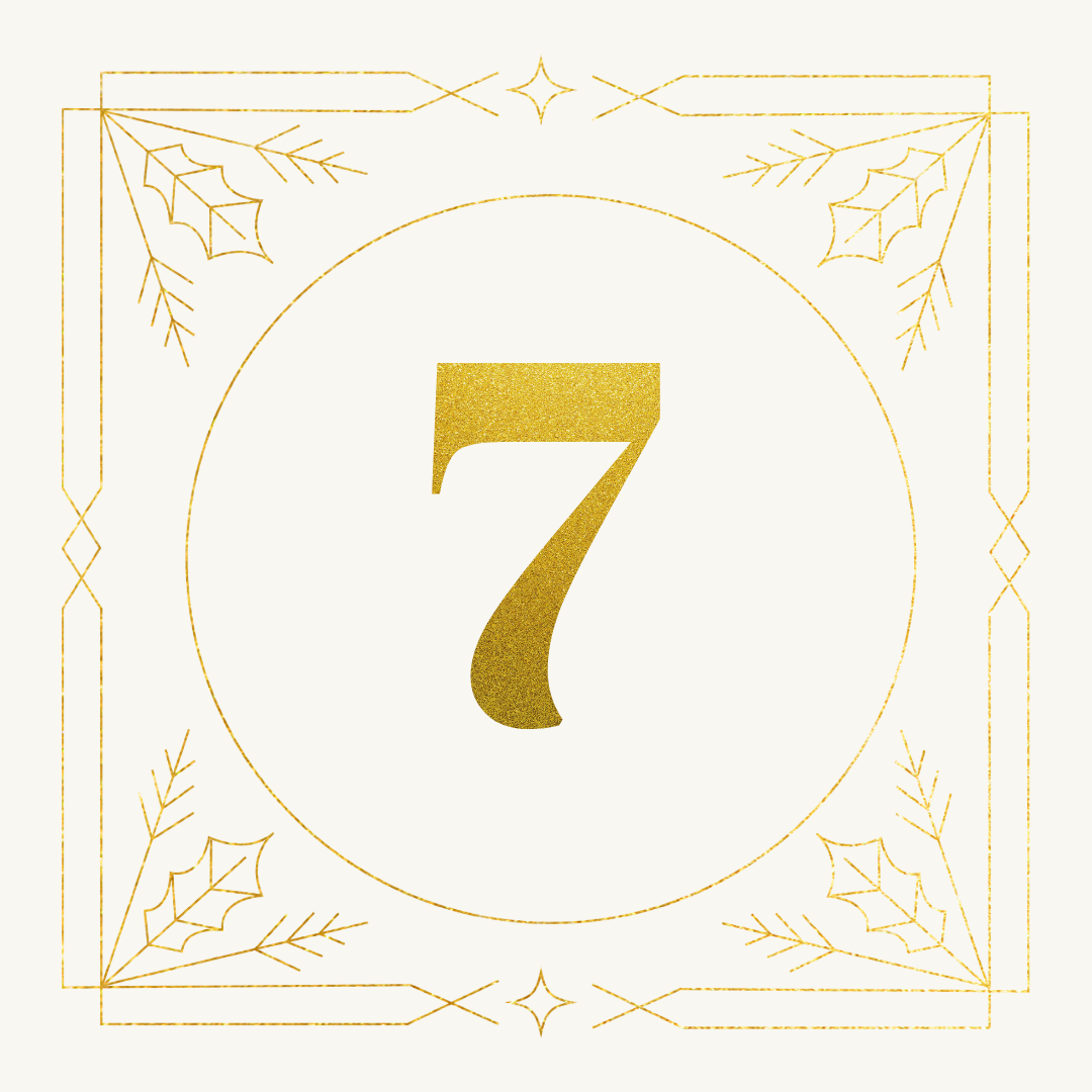 Illustration Goldzahl 7 mit weihnachtlichem Rahmen