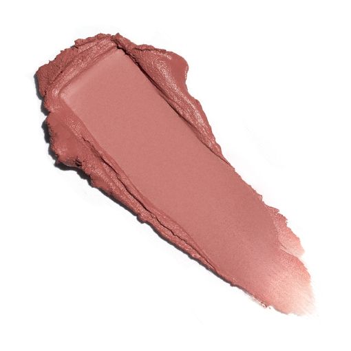 matte_lipstick_blush_take_c9198_b Eingeschmierter rosafarbener Lippenstift auf weißem Hintergrund