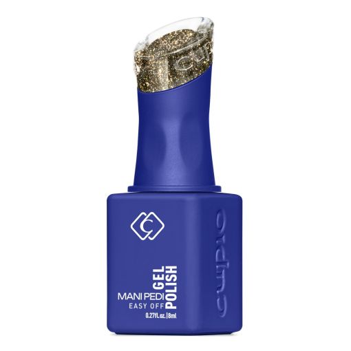 Flasche blauer Gellack mit goldenem Glitzerpinsel