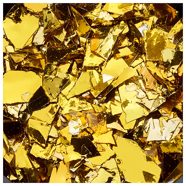 Nahaufnahme von glitzernden goldenen Flocken, ideal für Bastelarbeiten und Dekoration