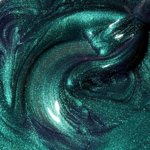 Türkisfarbener Glitzernagellack in flüssiger Form mit funkel