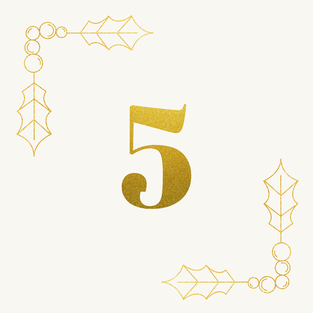 Goldene Zahl 5 mit dezentem Weihnachtsrahmen