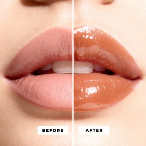 Lippen vorher matt und nachher glänzend mit Lipgloss Effekt