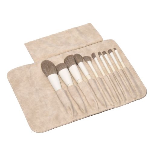 Beiges Etui mit 10 Make-up-Pinseln